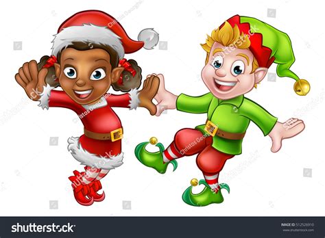 Two Dancing Cartoon Christmas Elves Santas Stock Vector (Royalty Free ...