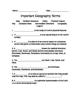 Geography Terms Fill In Worksheet by Sean Glynn | TPT