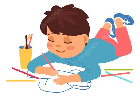 Kid Drawing With Color Pencils, Child, Boy, Hobby PNG and Vector with ...