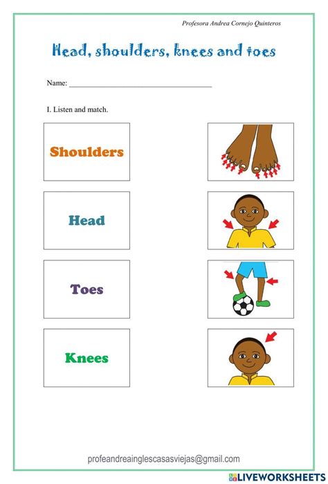 Head, shoulders, knees and toes activity for Kínder | Live Worksheets ...