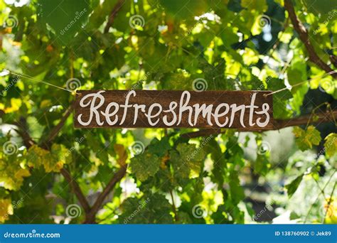 Refreshments Signs on a Wedding Reception Outdoors Stock Photo - Image ...