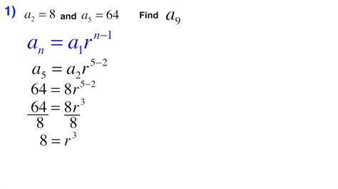 Geometric sequence find the nth term with 2 random terms provided - YouTube