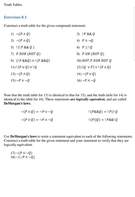 Solved Truth Tables Exercises 8.1 Construct a truth table | Chegg.com