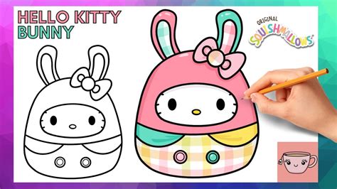 How To Draw Hello Kitty Easter Bunny Squishmallow | Sanrio | Cute Easy ...