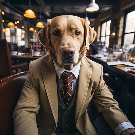 Premium Photo | Beautiful elegant dog in business suit with tie in cafe