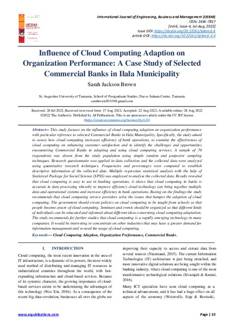 (PDF) Influence of Cloud Computing Adaption on Organization Performance ...