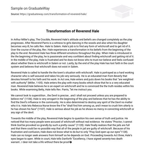 ⇉Transformation of Reverend Hale Character Analysis Essay Example ...