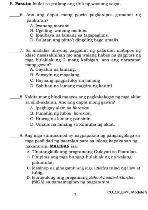 ESP SUBJECT ANSWER BRAINLIEST - Brainly.ph