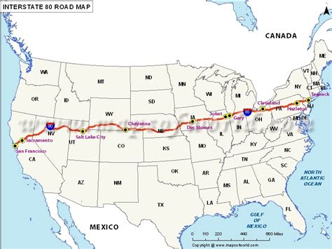 US Interstate 80 (I-80) Map - San Francisco, California to Fort Lee ...