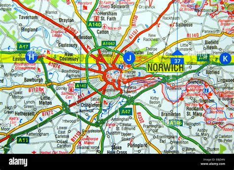 Road Map of Norwich, East Anglia Stock Photo - Alamy