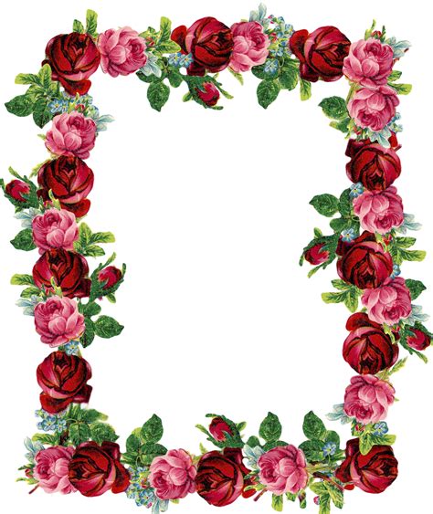 Free digital vintage rose frame and border png : gorgeous red ...