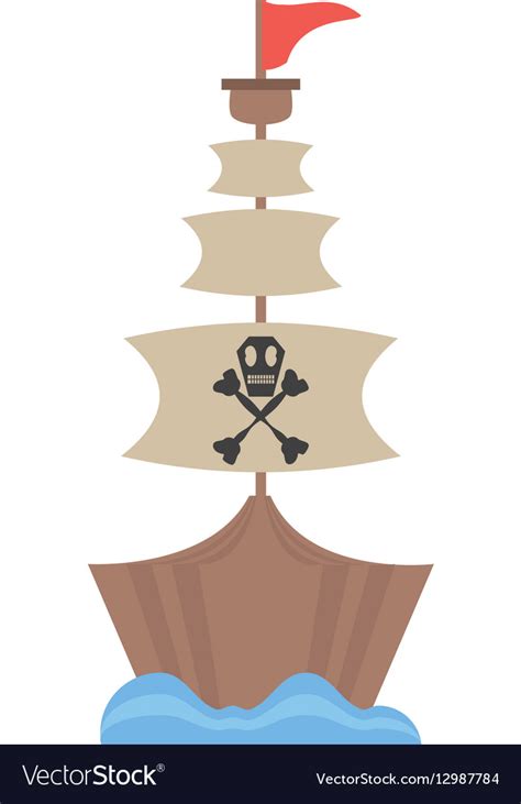 Pirate boat sail flag bone and skull sea Vector Image