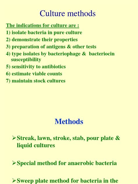 Culture Methods | PDF | Microbiology | Chemistry