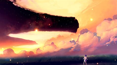 akio bako, anime, sunset, girl, clouds 4k sunset, Anime, akio bako ...