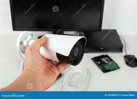 Security camera setup stock image. Image of record, install - 204486879