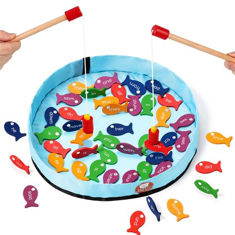 Buy GAMENOTE Words Wooden Magnetic Fishing Game - 220 Fish, Phonic ...