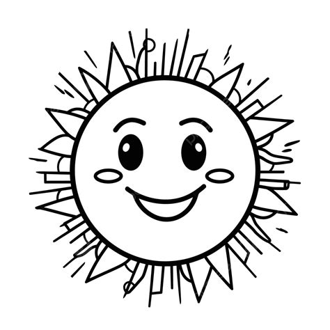 Cute Sun Outline Drawing Sun Day Template For Kids Sketch Vector, Sun ...