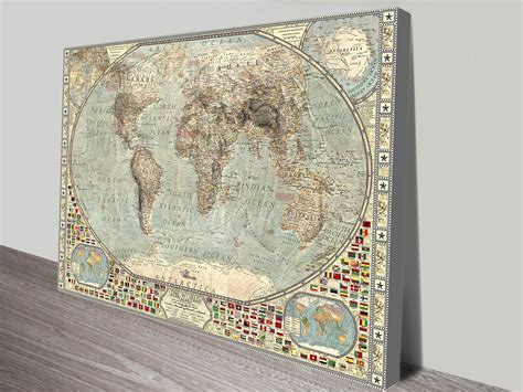 World View In Framed World Map Map Wall Art Antique World Map | The ...