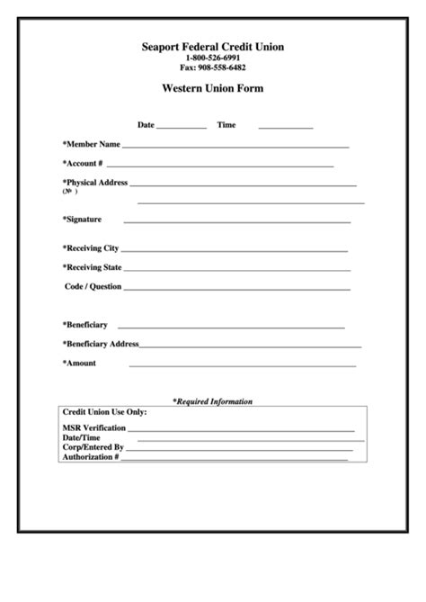 Western Union Form printable pdf download