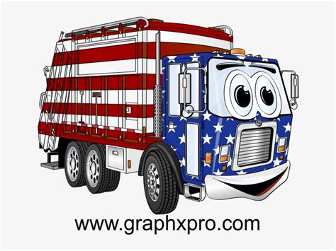 Red White Blue Garbage Truck Cartoon - Garbage Truck Cartoon - 735x554 ...