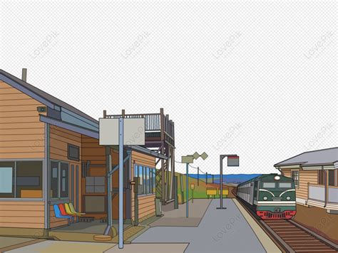 Hand Drawn Cartoon Train Station, House, Station, Cartoon Train PNG ...