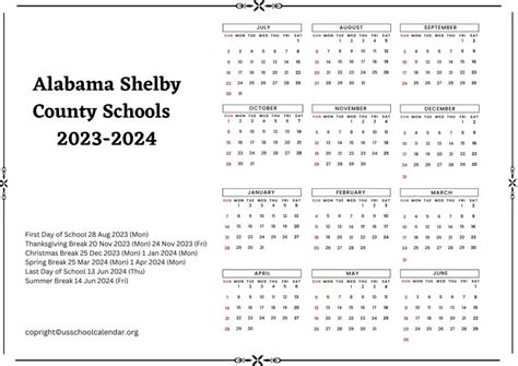 Alabama Shelby County Schools Holiday Calendar - US School Calendar