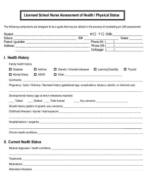 Free Printable Nursing Assessment Forms - Printable Forms Free Online