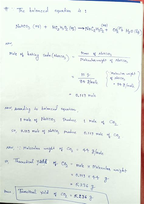 [Solved] the balanced equation was NaHCO3(aq)+HC2H3O2(aq ...