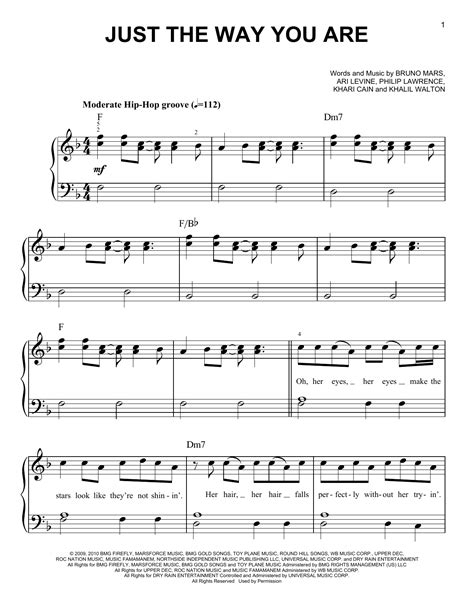 Just The Way You Are sheet music by Bruno Mars (Easy Piano – 77729)