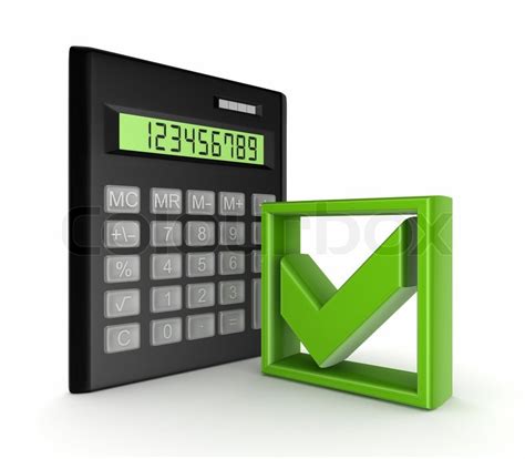 Calculator and green tick mark symbol | Stock image | Colourbox