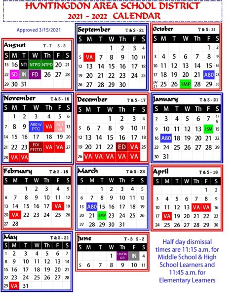 District Calendar – Huntingdon Area School District