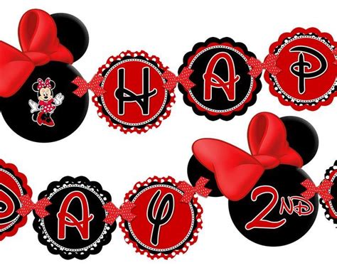 Minnie Mouse Happy Birthday Banner - Minnie Mouse Red And Black Zebra ...