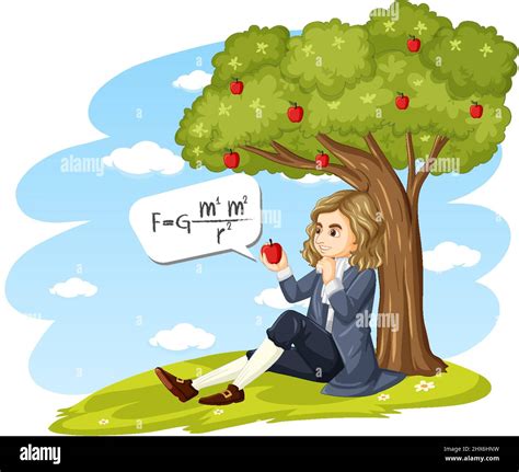 Isaac Newton sitting under apple tree illustration Stock Vector Image ...