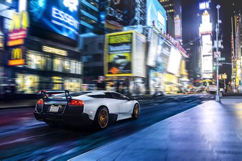 car, Times Square, New York City, Motion Blur, USA, Night, Lamborghini ...