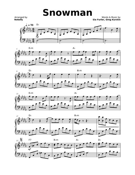 Snowman – Sia Sheet music for Piano (Solo) | Musescore.com