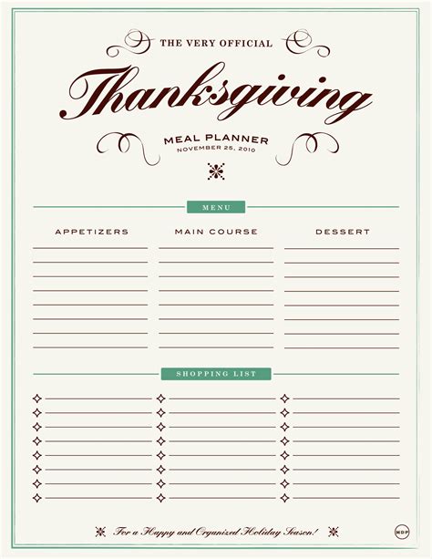 Thanksgiving Meal Planner Printable