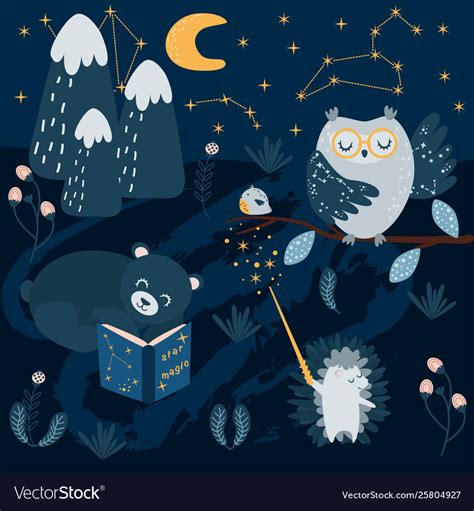 Poster with magical animals in forest Royalty Free Vector