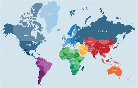 kleurrijke vector wereldkaart compleet met alle namen van landen en ...