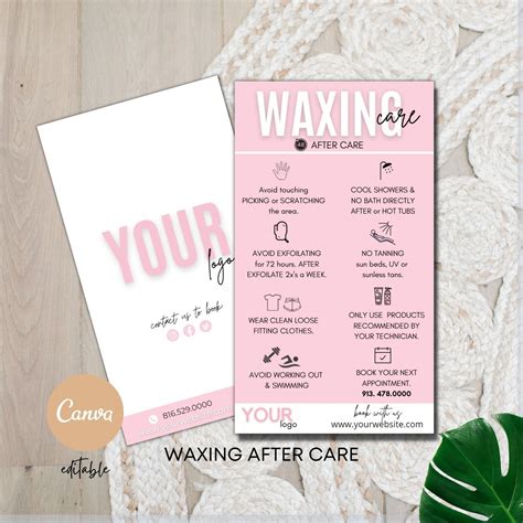 Waxing Care Card Template, Instant Hair Removal Aftercare Template ...