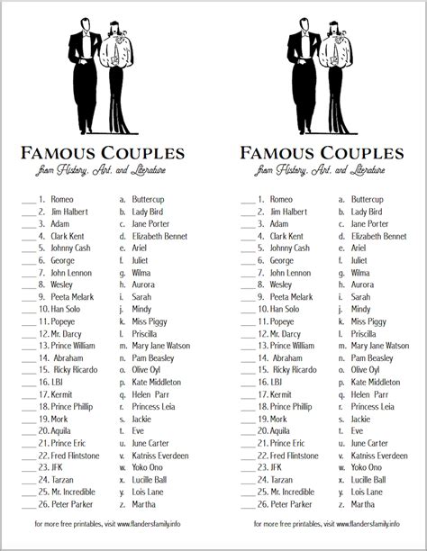 Can You Match These Famous Couples? (Free Printable) - Flanders Family ...