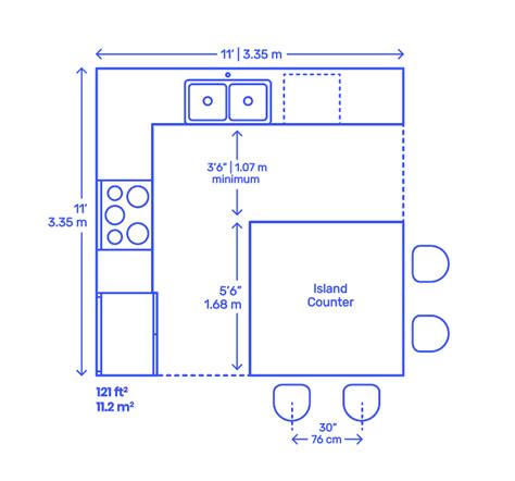 L-Shape Island Square Kitchen Dimensions & Drawings | Dimensions.com