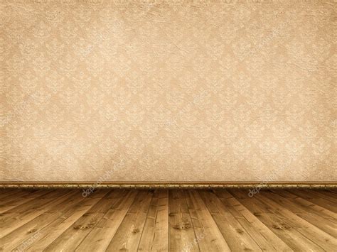 Interior background - wooden floor and vintage wallpaper — Stock Photo ...