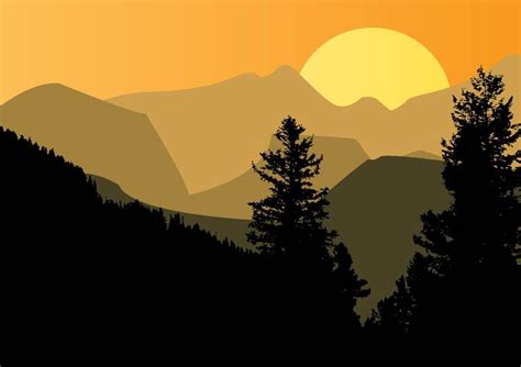 Free mountain landscape vector illustration with hill tops silhouettes ...