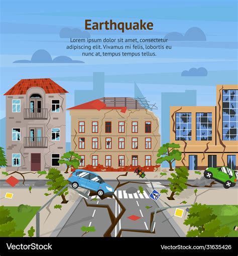 Cartoon earthquake disaster concept card ad Vector Image