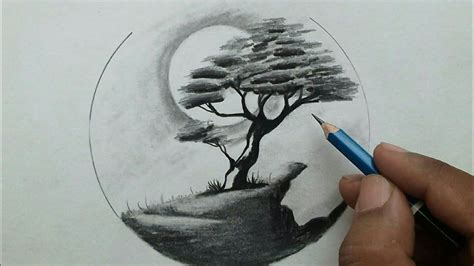 Easy Moonlight night scenery drawing step by step / pencil drawing ...