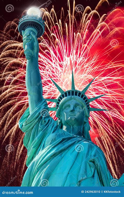 Statue of Liberty with Fireworks Stock Photo - Image of concept ...