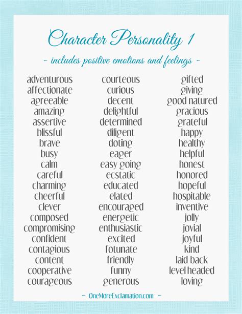 Character Personality Traits List · One More Exclamation