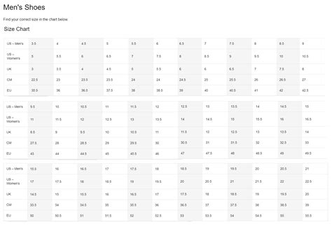 Nike Size Guide