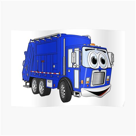 "Blue Smiling Garbage Truck Cartoon" Poster by Graphxpro | Redbubble