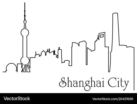 Shanghai city one line drawing Royalty Free Vector Image